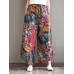Ethnic Women Floral Print Elastic Waist Pants