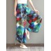 Ethnic Women Floral Print Elastic Waist Pants