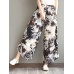 Ethnic Women Floral Print Elastic Waist Pants
