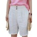 Casual Women Linen Elastic Waist Pure Color Shorts
