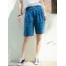Casual Women Linen Elastic Waist Pure Color Shorts