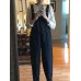 Casual Women Solid Color Cotton Linen Jumpsuit with Pockets