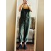 Casual Women Solid Color Cotton Linen Jumpsuit with Pockets