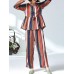 Women Casual Cotton Linen Striped Tops+Pants Set Women Casual Cotton Linen Striped Tops+Pants Set