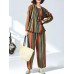 Women Casual Cotton Linen Striped Tops+Pants Set Women Casual Cotton Linen Striped Tops+Pants Set