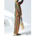 Women Casual Cotton Linen Striped Tops+Pants Set Women Casual Cotton Linen Striped Tops+Pants Set
