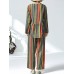 Women Casual Cotton Linen Striped Tops+Pants Set Women Casual Cotton Linen Striped Tops+Pants Set