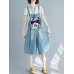 Women Casual Sleeveless Strappy Print Denim Jumpsuit Women Casual Sleeveless Strappy Print Denim Jumpsuit