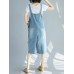 Women Casual Sleeveless Strappy Print Denim Jumpsuit Women Casual Sleeveless Strappy Print Denim Jumpsuit