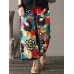 Women Floral Print Elastic Waist Thicken Cotton Vintage Pants Women Floral Print Elastic Waist Thicken Cotton Vintage Pants