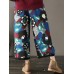 Women Floral Print Elastic Waist Thicken Cotton Vintage Pants Women Floral Print Elastic Waist Thicken Cotton Vintage Pants
