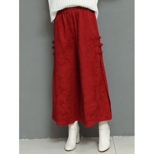Vintage Women Elastic Waist Jacquard Wide Leg Pants Vintage Women Elastic Waist Jacquard Wide Leg Pants
