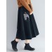 Embroidery Elastic Waist Loose Hem Corduroy Skirts with Pocket