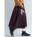 Embroidery Elastic Waist Loose Hem Corduroy Skirts with Pocket