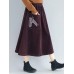 Embroidery Elastic Waist Loose Hem Corduroy Skirts with Pocket