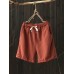 Women Casual Cotton Linen Plain Elastic Waist Shorts Women Casual Cotton Linen Plain Elastic Waist Shorts