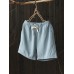 Women Casual Cotton Linen Plain Elastic Waist Shorts Women Casual Cotton Linen Plain Elastic Waist Shorts