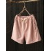 Women Casual Cotton Linen Plain Elastic Waist Shorts Women Casual Cotton Linen Plain Elastic Waist Shorts