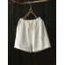 Women Casual Cotton Linen Plain Elastic Waist Shorts Women Casual Cotton Linen Plain Elastic Waist Shorts