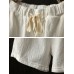 Women Casual Cotton Linen Plain Elastic Waist Shorts Women Casual Cotton Linen Plain Elastic Waist Shorts