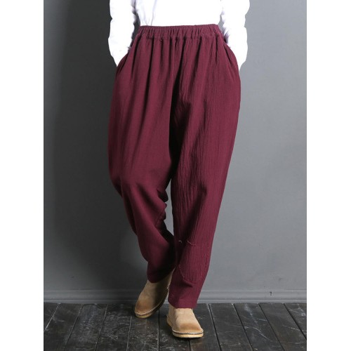 Women Casual Solid Color Elastic Waist Pants With Pocket Women Casual Solid Color Elastic Waist Pants With Pocket