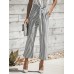 Women High Drawstring Waist Stripe Casual Slim Pants