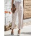Women High Drawstring Waist Stripe Casual Slim Pants