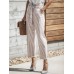 Women High Drawstring Waist Stripe Casual Slim Pants