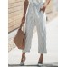 Women High Drawstring Waist Stripe Casual Slim Pants