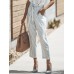 Women High Drawstring Waist Stripe Casual Slim Pants