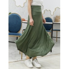 Women Solid Color Irregular Hem Elastic Waist Skirts