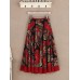 Floral Printed Elastic Waist Midi Swing Skirt For Women