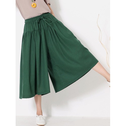 Wide Leg Women Pure Color Cotton Linen Elastic Waist Pants Wide Leg Women Pure Color Cotton Linen Elastic Waist Pants