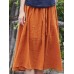Women Casual Solid Color Cotton Linen Skirts