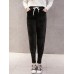 Women Pure Color Drawstring Waist Thicken Velvet Harem Pants Women Pure Color Drawstring Waist Thicken Velvet Harem Pants