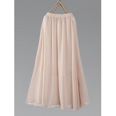 Women Polka Dot Print Elastic Waist Big Swing Hem Chiffon Maxi Skirts