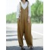 Women Sleeveless Adjustable Strap V-neck Side Pockets Pure Color Jumpsuit