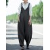 Women Sleeveless Adjustable Strap V-neck Side Pockets Pure Color Jumpsuit