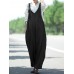 Women Sleeveless Adjustable Strap V-neck Side Pockets Pure Color Jumpsuit
