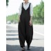 Women Sleeveless Adjustable Strap V-neck Side Pockets Pure Color Jumpsuit