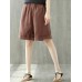 Pure Color Elastic Waist Loose Cotton Linen Wide Leg Shorts
