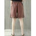 Pure Color Elastic Waist Loose Cotton Linen Wide Leg Shorts