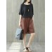 Pure Color Elastic Waist Loose Cotton Linen Wide Leg Shorts