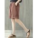 Pure Color Elastic Waist Loose Cotton Linen Wide Leg Shorts