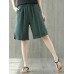Pure Color Elastic Waist Loose Cotton Linen Wide Leg Shorts