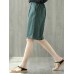 Pure Color Elastic Waist Loose Cotton Linen Wide Leg Shorts