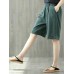 Pure Color Elastic Waist Loose Cotton Linen Wide Leg Shorts