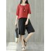 Pure Color Elastic Waist Loose Cotton Linen Wide Leg Shorts