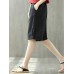 Pure Color Elastic Waist Loose Cotton Linen Wide Leg Shorts