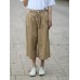 Women Casual Pure Color Cotton Wide Leg Trousers Pants